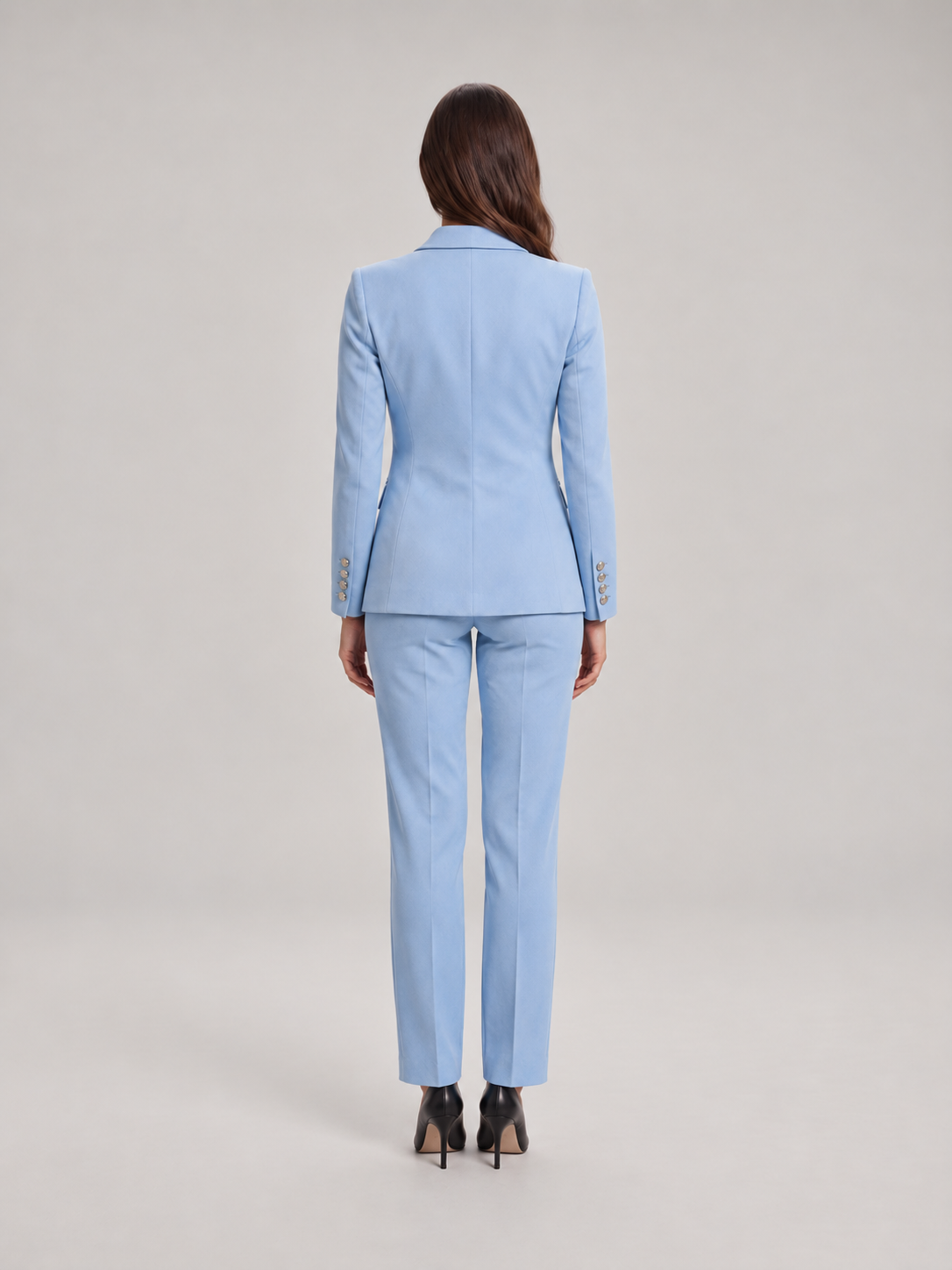 Vivienne - Lichtblauw dames broekpak met blazer voor kantoor