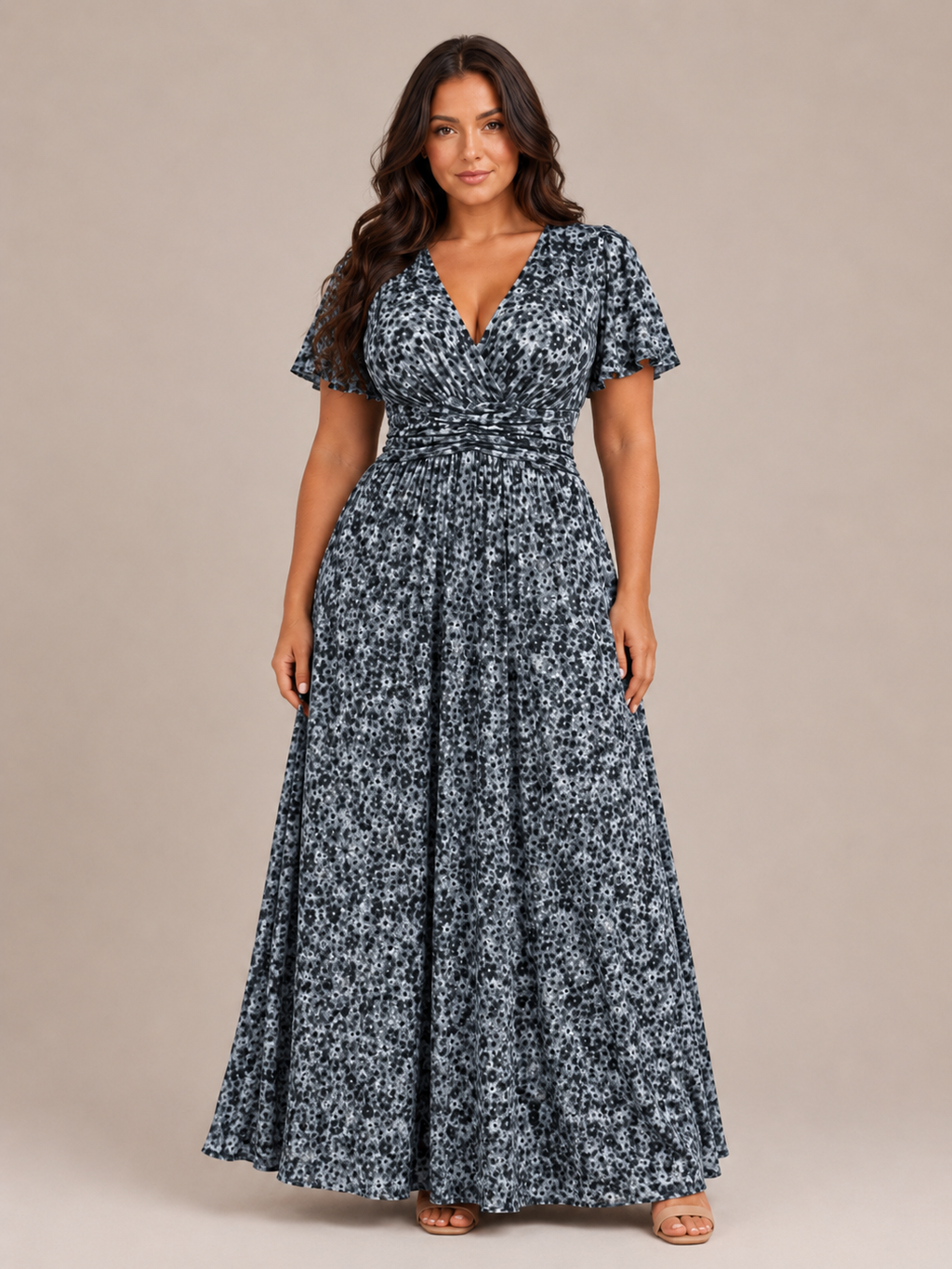 Marjolein - Maxi-jurk Met V-hals  Elastische Taille En Bloemenprint