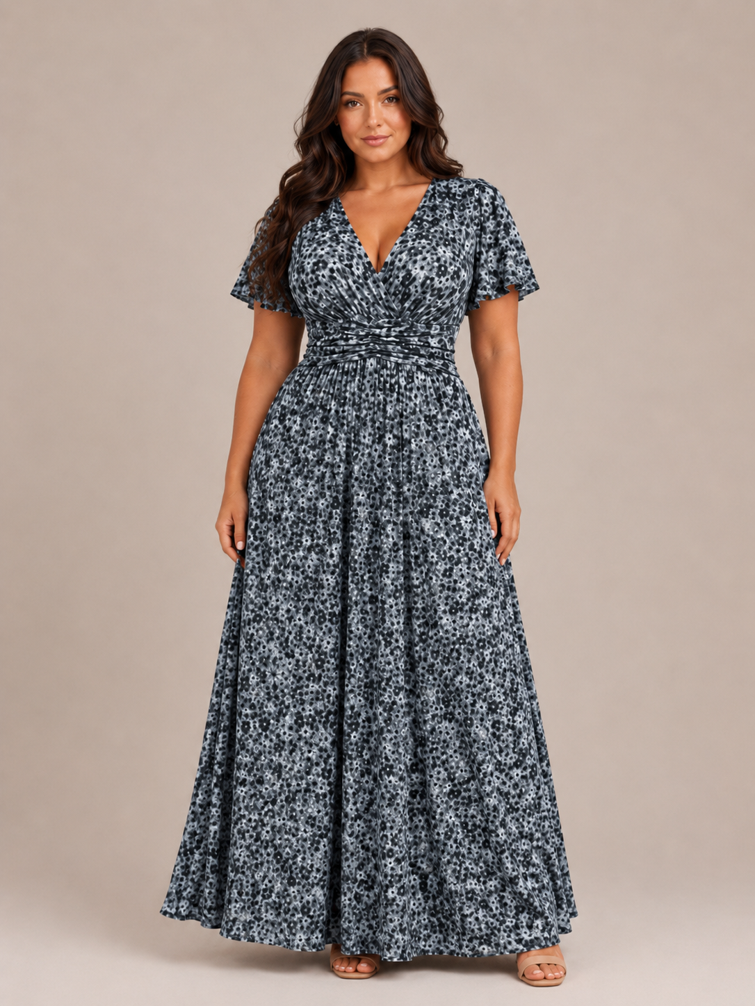 Marjolein - Maxi-jurk Met V-hals  Elastische Taille En Bloemenprint
