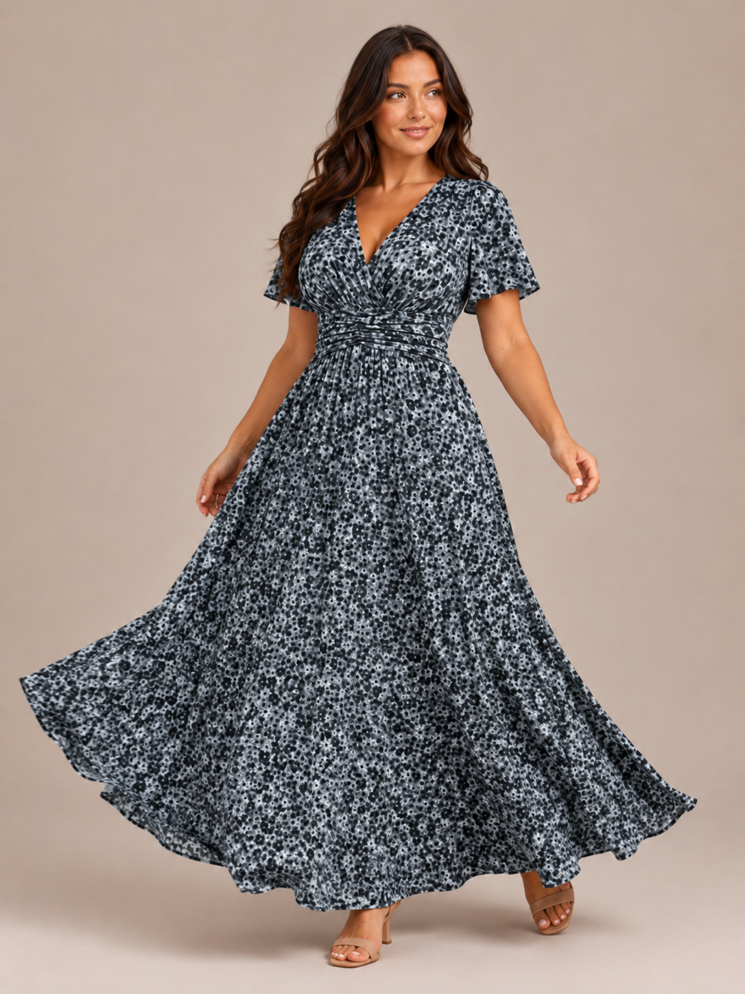 Marjolein - Maxi-jurk Met V-hals  Elastische Taille En Bloemenprint