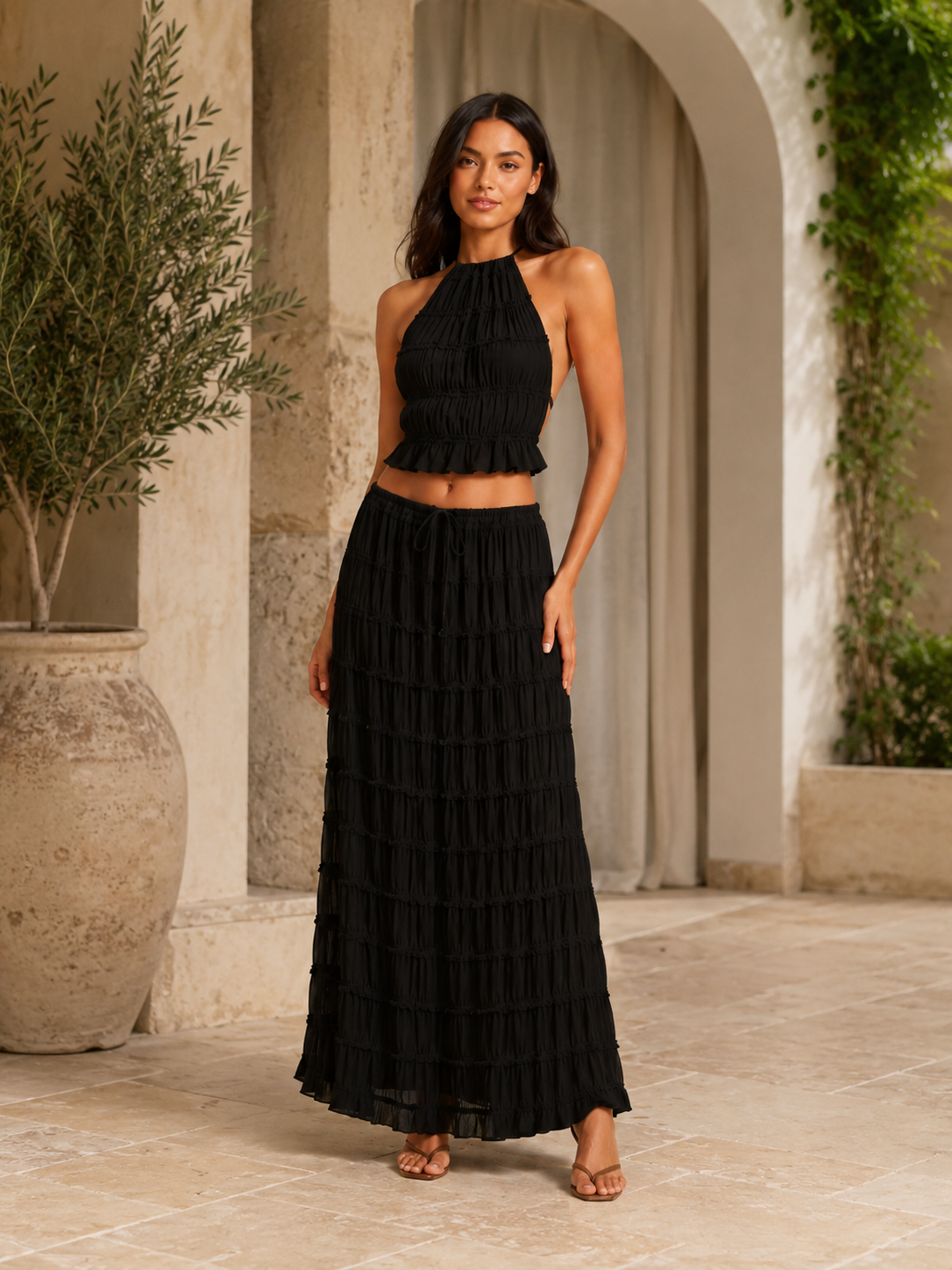 Quinara - 2-Delige Haltertop En Lange Rok Set