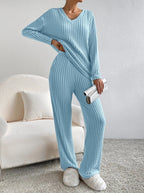 ELMER™ - Casual Lange Mouwen V-Hals Top en Broek Set