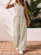 CHARISSA™ – Elegante Mouwloze V-Hals Top en Broek Set