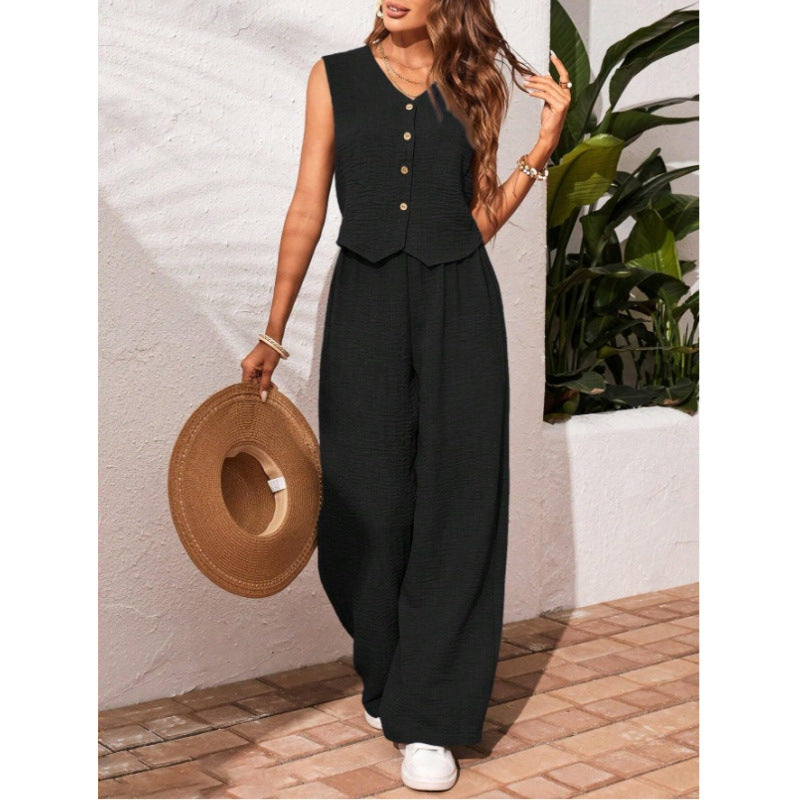 CHARISSA™ – Elegante Mouwloze V-Hals Top en Broek Set