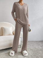 ELMER™ - Casual Lange Mouwen V-Hals Top en Broek Set