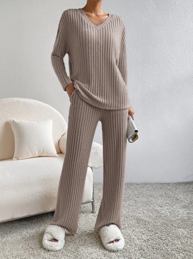 ELMER™ - Casual Lange Mouwen V-Hals Top en Broek Set