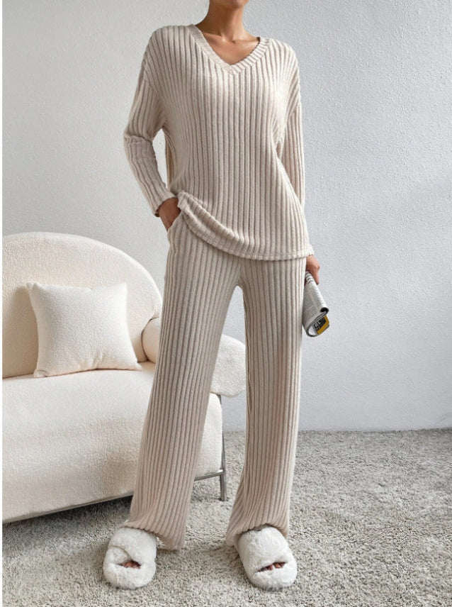 ELMER™ - Casual Lange Mouwen V-Hals Top en Broek Set