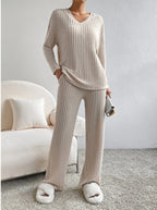 ELMER™ - Casual Lange Mouwen V-Hals Top en Broek Set