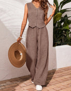 CHARISSA™ – Elegante Mouwloze V-Hals Top en Broek Set