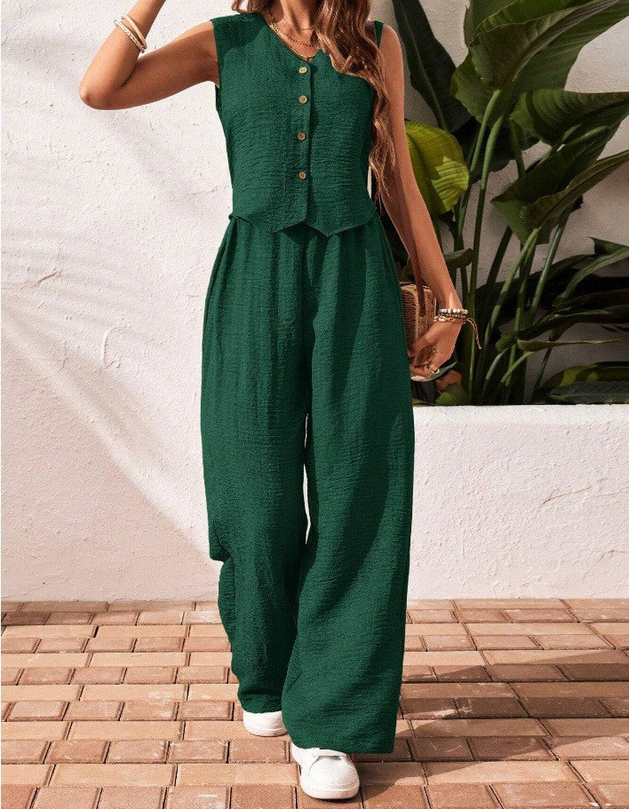 CHARISSA™ – Elegante Mouwloze V-Hals Top en Broek Set
