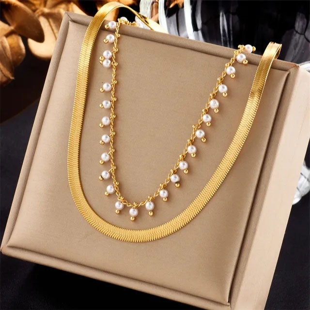 Marizanne | Luxe Slangen Choker & Parel Sieraad Set