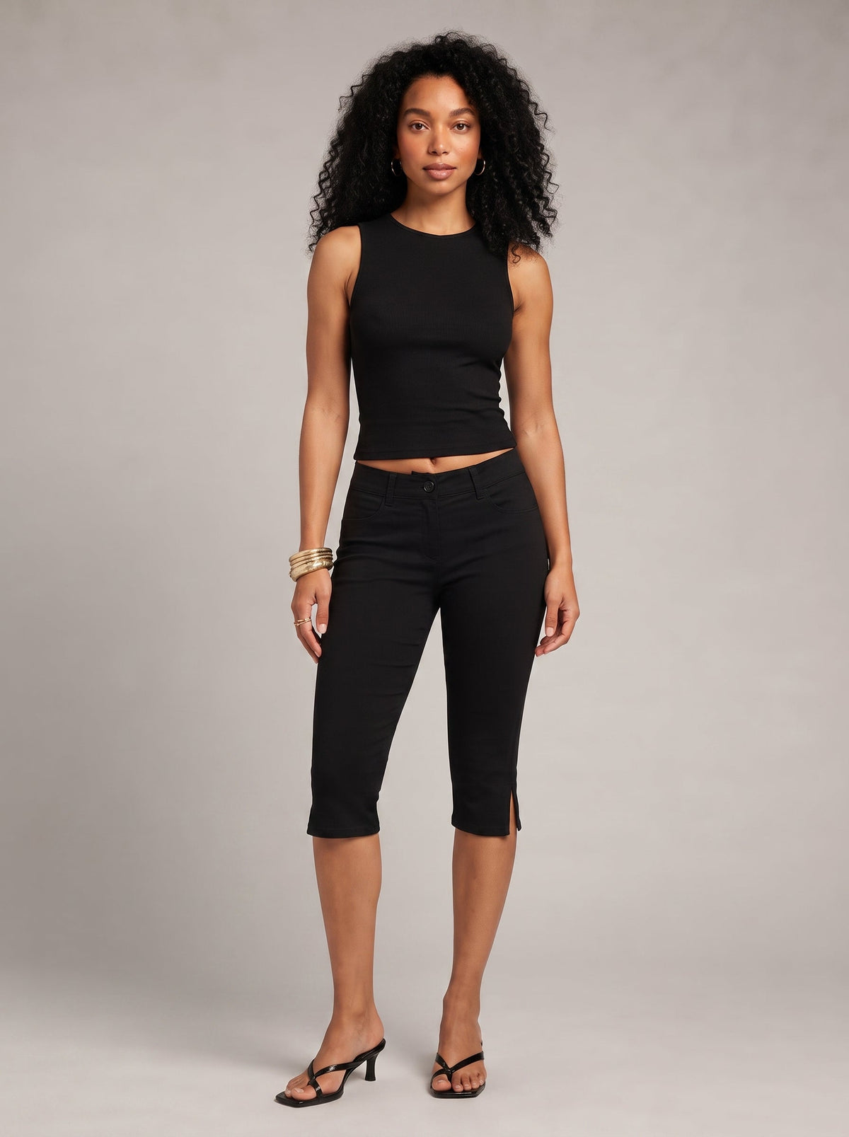 Prudencia - Zwarte dames capri-broek met elastische taille