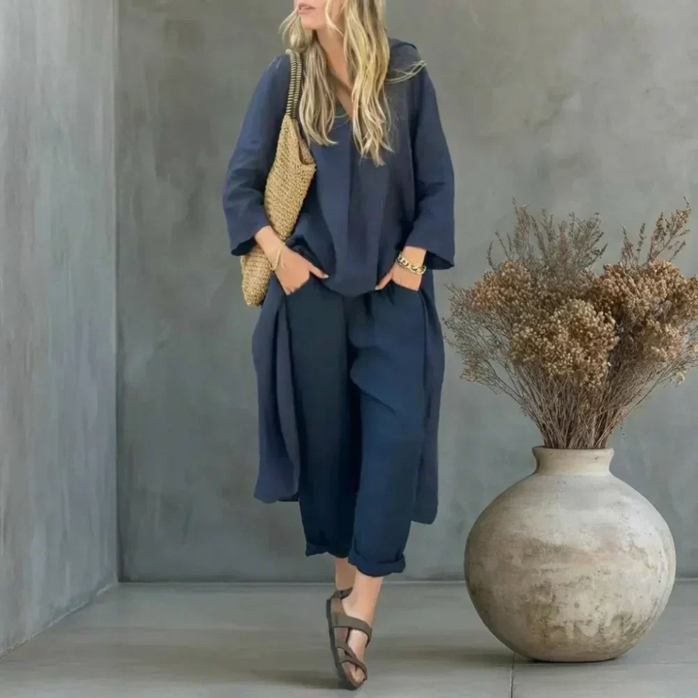 Lucía | Ontspannen Lange Vest en Brede Pantalon Twee-Delige Set