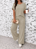 WAUNA™ - Casual Plus Size Korte Mouwen Top en Broek Set