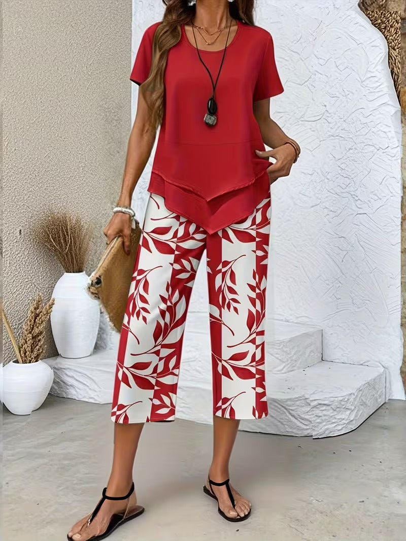 Arvessa | Casual Bladprint Twee Delige Set