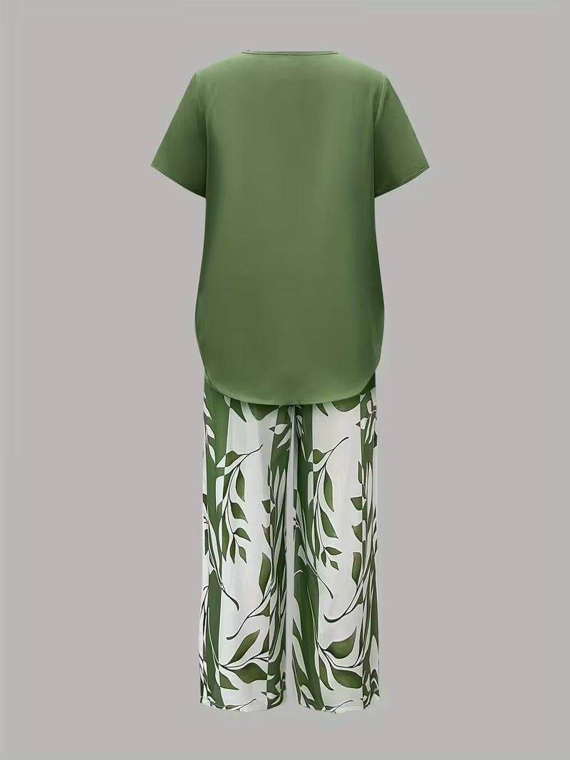 Arvessa | Casual Bladprint Twee Delige Set
