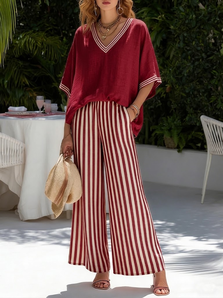 Audrey | Elegante Casual Gestreepte Set
