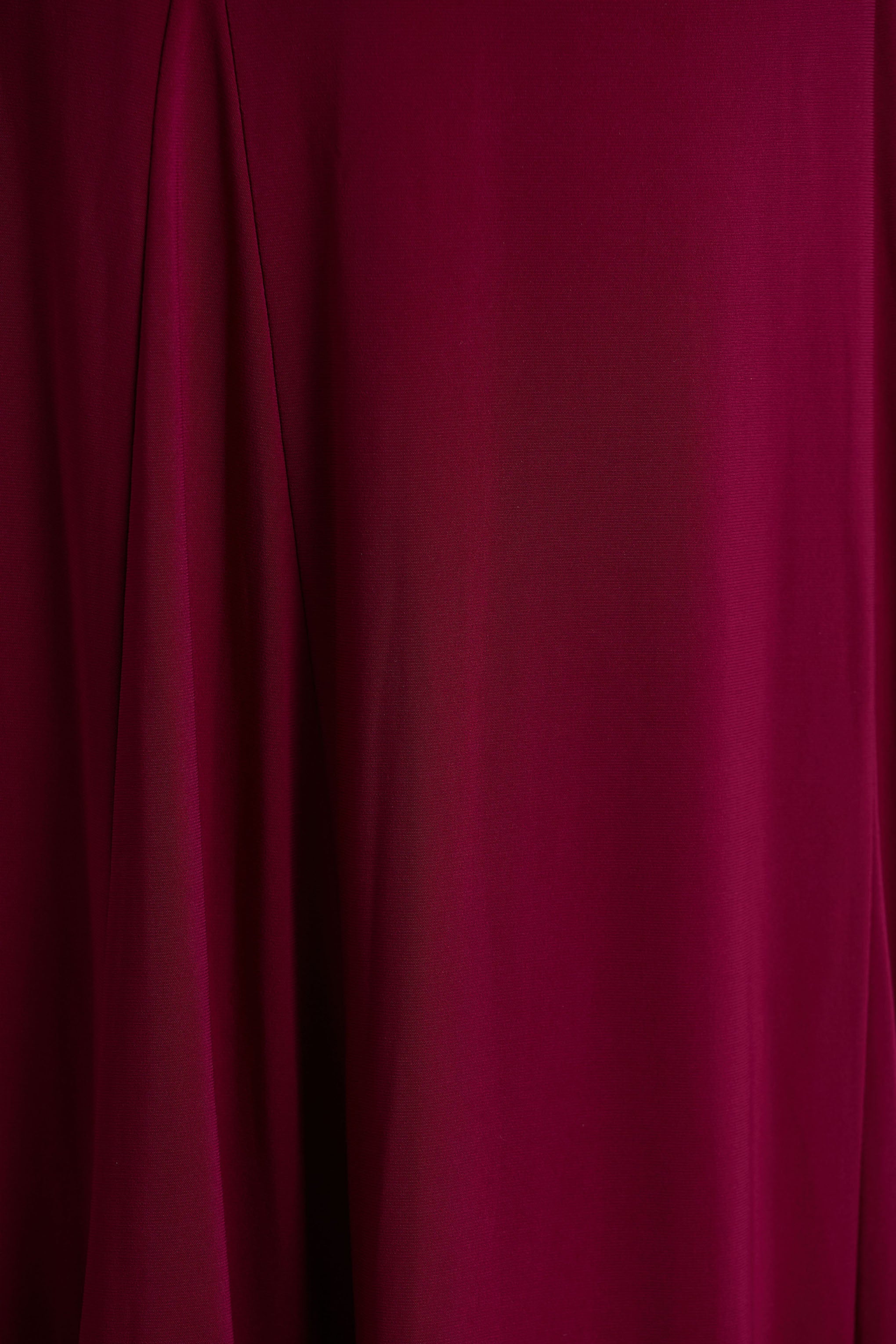 Cilla | Bordeaux Bardot Nek Maxi Jurk Met Gerimpeld Details